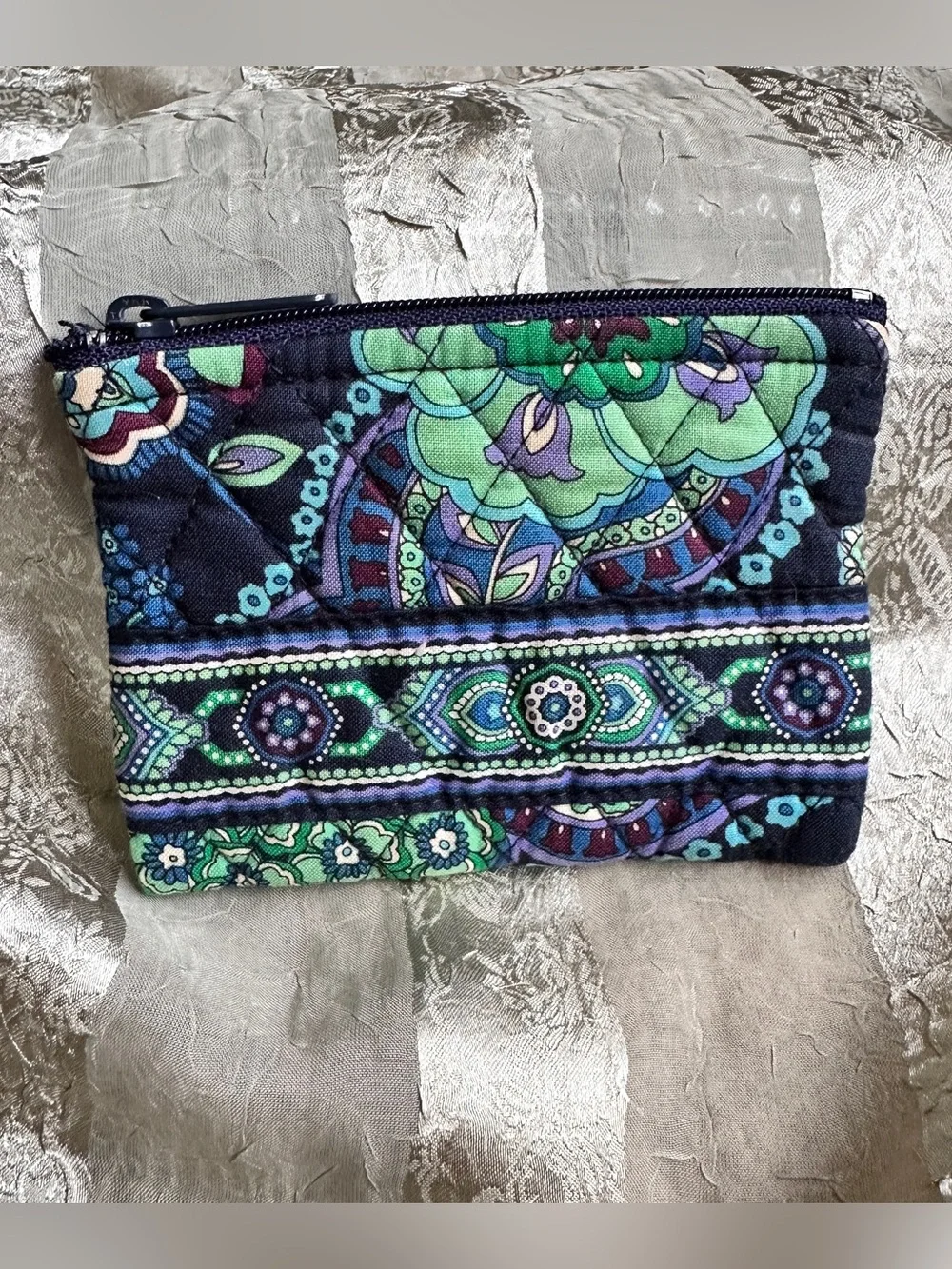 Vera Bradley Blue Rhapsody Navy, Teal & Purple Quilted Zip Coin Pouch